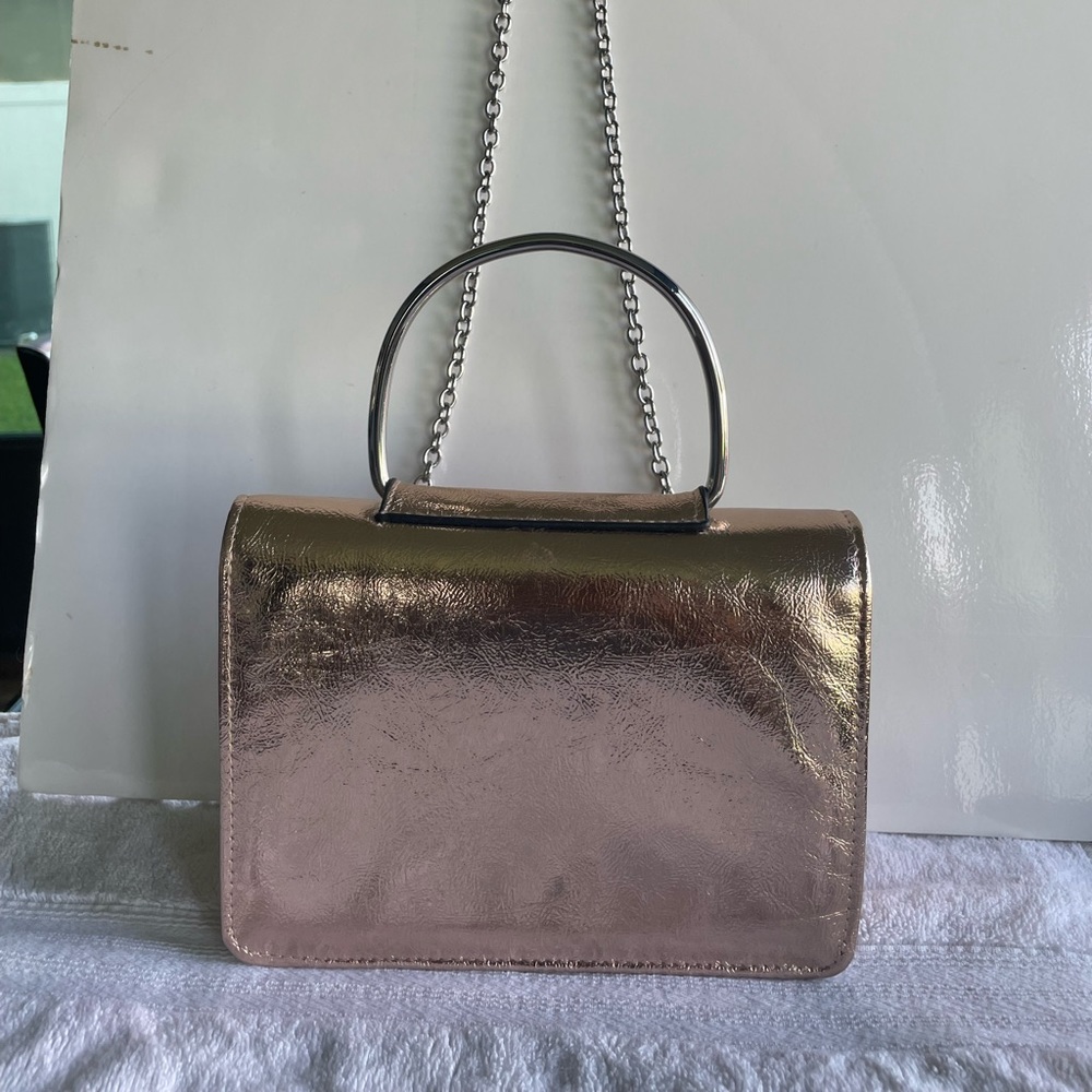 Elegant Gold Evening Bag with Silver Moon Shaped Handle